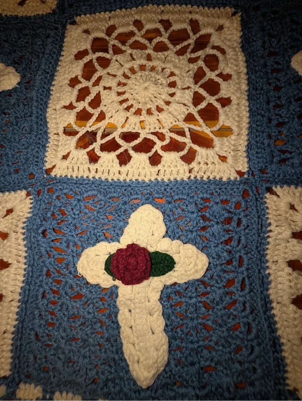 Handmade Crochet Blanket with Floral and Geometric Patterns